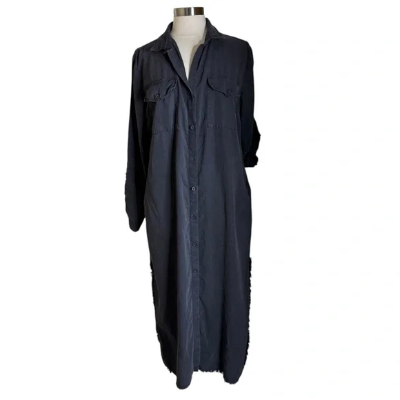 knee length dresses for ladies Tiered Hem Midi Shirt Dress main image 1